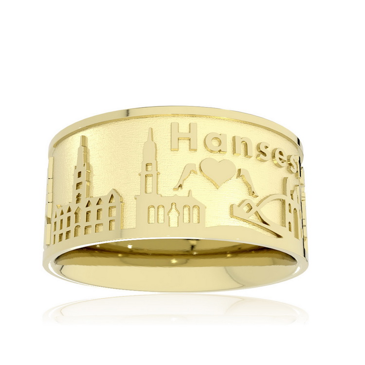 Ring Stadt Hamburg 585 Gelbgold 10 mm breit Ringweite 56