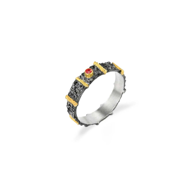 Ring Silber mit 750 Gold  Rubin 